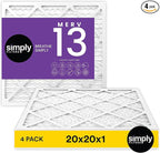 Simply 20x20x1 Air Filter, Merv 13, 4 Pack, For Home AC Furnace & HVAC (Actual Size: 19.75"x19.75"x0.75") DUST, Pet, & Allergy Control
