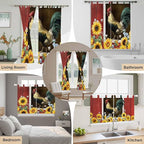 Chicken Sunflowers Living Room Curtains 96 Inch Length, Window Curtains Tab Top, Farmhouse Animals Red Barn Bees Light Filtering Window Treatments Drapes 52"x96" 2 Panel