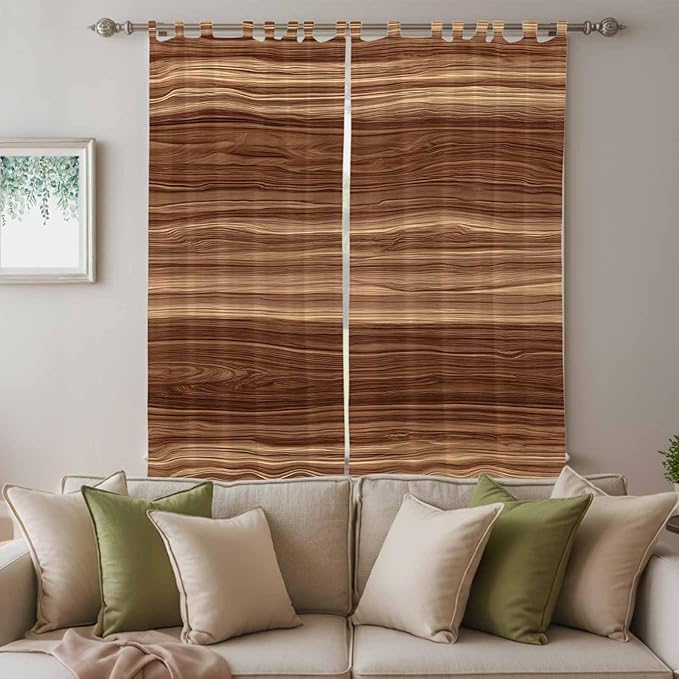 Brown Western Living Room Curtains 84 Inch Length, Window Curtains Tab Top, Vintage Farmhouse Wood Barn Door Light Filtering Window Treatments Drapes 52"x84" 2 Panel