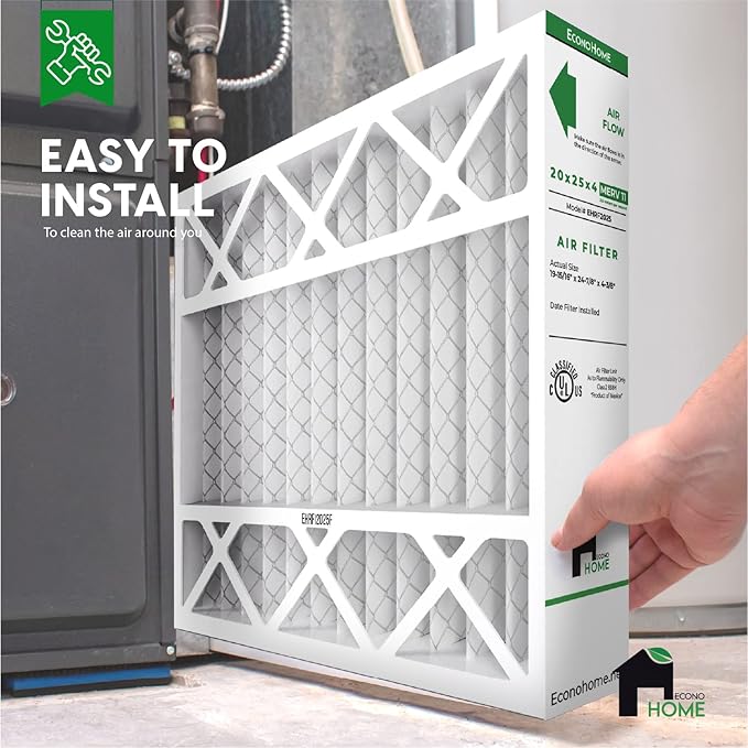EconoHome 20x25x4 AC Furnace Pleated Air Filter MERV 11 Replacement – Allergen Defense, 5 Pack, Fits Lennox (X6673), Honeywell (FC100A1037) filters. (Actual size: 19.94 x 24.86 x 4.36 Inches)