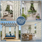 Leaf Outdoor Curtains for Patio Summer Jugal Leaves Pastoral Plant Linen Waterproof Outside Curtains with Grommet Top Weatherproof Curtain for Cabana Pergola Gazebo, 2 Pack, 54" W x 108" L