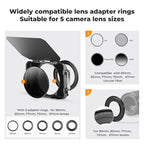 K&F CONCEPT Mini Matte Box +Black Mist 1/4 Filter Kit, DSLR Camera Matte Box with Carbon Fiber Top Flag Square Filters Trays with 67/72/77/82/95mm Adapter Rings, for 4x5.65 Square UV ND Filter