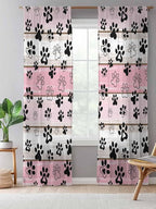 Sheer Curtains 96 Inches Long, Pink Beige Paw Print Semi Sheer Curtains Light Filtering Window Treatment, Vintage Farmhouse Country Wooden Grain Privacy Voile Drapes for Living Room Bedroom 52x96 Inch