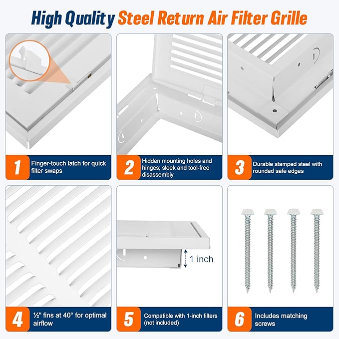 Fancat Return Air Filter Grille for 12x12 Ducts, Steel Air Vent Cover with Removable Door for 1" Filters | Fits Sidewall & Ceiling | Outer Size: 14 5/8" W x 14 5/8" H