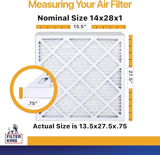 Filter King 14x28x1 Air Filter | 6-PACK | MERV 13 | HVAC Pleated AC Furnace Filters | MADE IN USA | Actual Size: 13.5 x 27.5 x .75"