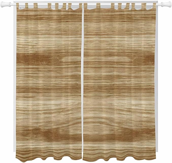 Light Brown Wood Grain Living Room Curtains 96 Inch Length, Window Curtains Tab Top, Western Farmhouse Barn Door Light Filtering Window Treatments Drapes 52"x96" 2 Panel