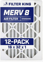 Filter King 16x32x1 Air Filter | 12-PACK | MERV 8 HVAC Pleated A/C Furnace Filters | MADE IN USA | Actual Size: 15.5 x 31.5 x .75"
