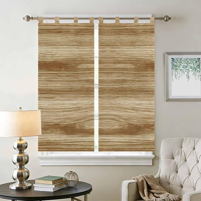 Light Brown Wood Grain Bedroom Curtains 72 Inch Length, Window Curtains Tab Top, Western Farmhouse Barn Door Light Filtering Window Treatments Drapes 52"x72" 2 Panel
