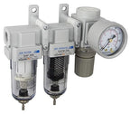 PneumaticPlus SAU230-N02G Three Stage Air Drying System, 1/4" NPT - Particulate Air Filter, Coalescing Filter, Air Pressure Regulator Combo - Poly Bowl, Manual Drain, Bracket, Gauge