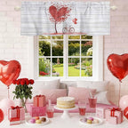 Valentine's Day Valance Curtains for Kitchen, Red Love Trees Bicycles Balloons Wood Grain Privacy Rod Pocket Valance Curtain, Light-Filtering Window Treatment for Bedroom Bathroom, 42"x18"