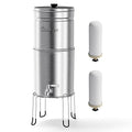 Culligan MaxClear 2.25 Gallon Gravity Water Filter System, Brushed Stainless-Steel Countertop Water Filter NSF/ANSI Certified to Reduce Microplastics, Lead & Total PFAS, with 2 Ceramic Filters