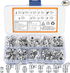 60 Pcs Metric Grease Fittings Kit,Hydraulic Grease Zerk Assortment Kit, 45 90 Degree Grease Gun Fittings,M6 M8 M10 Straight and Angled Grease Zerk Kit for Grease Guns Mechanical Lubrication
