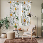 Spring Daisy Kitchen Curtains, Farmhouse Country Flower Leaf Plant Wood Grain Light Filtering Window Curtain Panels, 2Pcs Rod Pocket Window Treatments Set for Living Room Bathroom Bedroom 42x63 Inches
