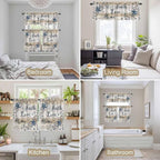 Vintage Country Kitchen Curtains Set 3 Piece for Windows,Rod Pocket Valance and Tier Set 24 Inch Length,Blue Rustic Texas Star Vines Wooden Grain Light Filtering Cafe Curtains for Living Room