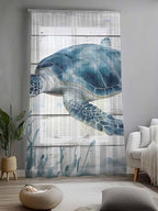Sheer Curtains 84 Inches Long, Ocean Sea Turtle Semi Sheer Curtains Light Filtering Window Treatment, Coastal Seaweed Vintage Wood Grain Privacy Voile Drapes for Living Room Bedroom 52x84 Inch
