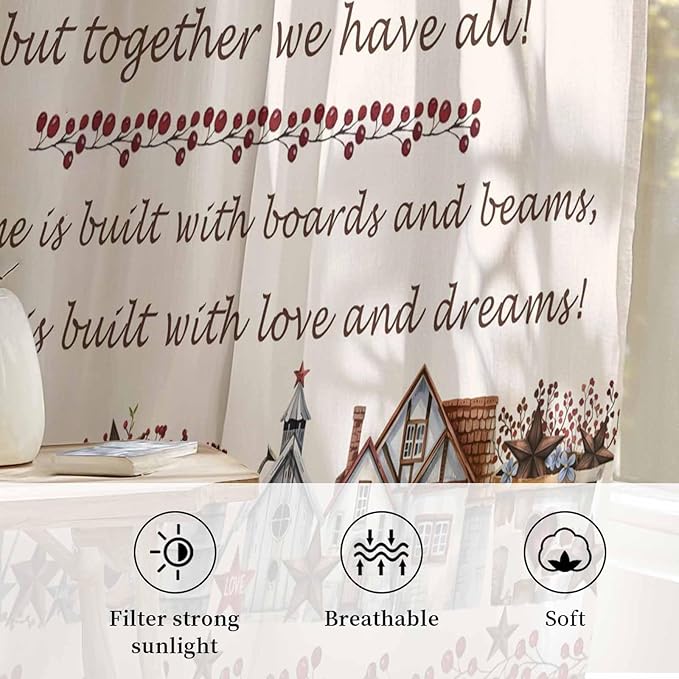 Farmhouse Sheer Curtains 63 Inch Length Country Star Barn Berry Brown Wood Plank Chiffon Curtain for Bedroom Living Room Light Filtering Rod Pocket Window Treatments Voile Curtains Drapes for Dining