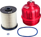 iFJF TP1015 Fuel Filter and 134001 Housing Cap Replacement for Duramax 6.6L 2017-2024 Chevy Silverado/GMC Sierra 2500HD 3500HD L5P Diesel Engine (Red Cap)