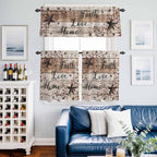 Kitchen Curtains Tiers and Valance Set of 3, Rustic Star Brown Light Filtering Window Curtain Set, Vintage Plants Berry Wooden Grain Rod Pocket Curtain Drapes for Cafe, Living Room, 24 Inches Tiers