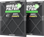 PuroAir MegaFilter - 16x20x1 Air Filter MERV 13 Activated CarbonTech Defense - Heavy Duty 3 Layer Furnace Filters Allergens, Pollen, Dust, Pet Dander, Smoke, Odors - HVAC Air Filter 16x20x1 (2-Pack)
