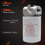 Spin-On Hydraulic Oil Filter Assembly 10 Micron with 3/4" NPT, Hydraulic Return Line Filter Housing for Petroleum-Based Fluids, 20 GPM, 200 PSI, Model 221006 Kit