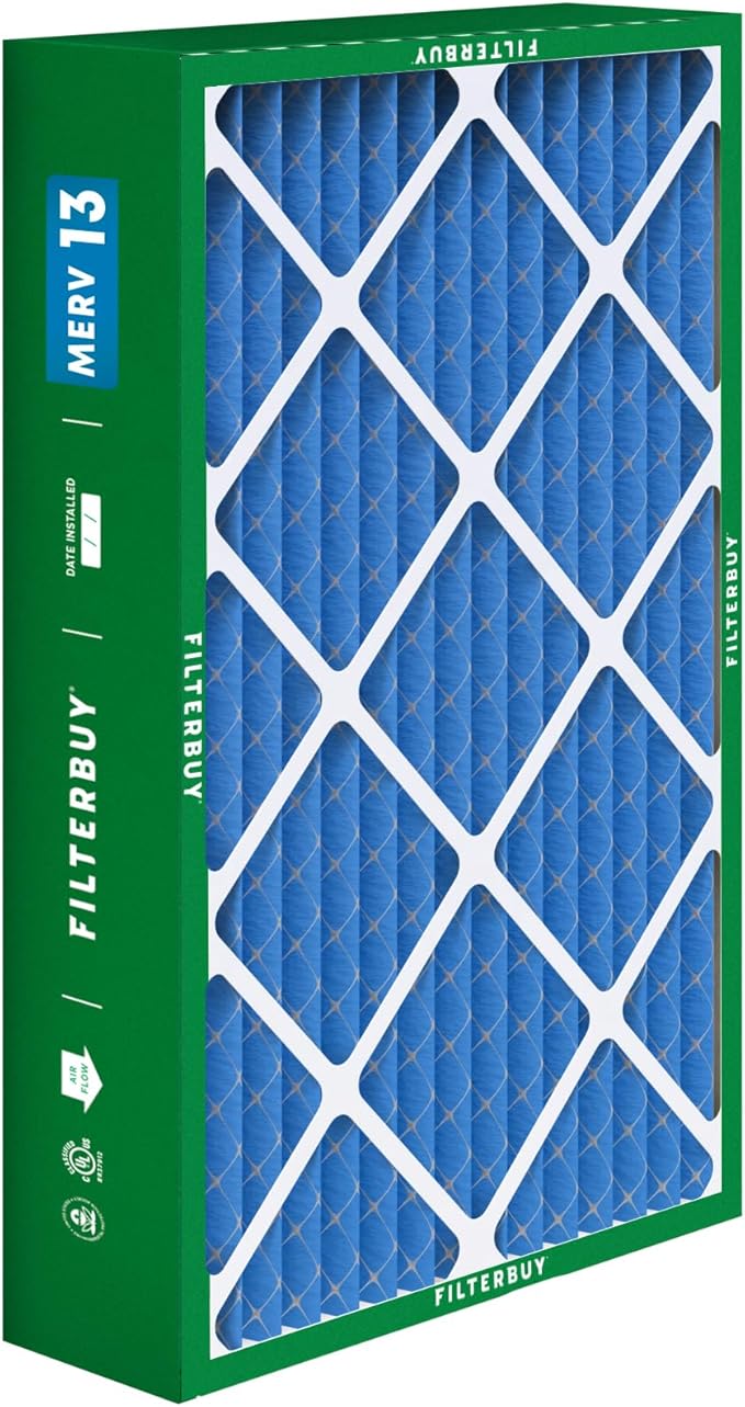 Filterbuy 15.75x27.63x3.50 Air Filter MERV 13 Optimal Smoke & Allergy Defense (4-Pack), Pleated HVAC AC Furnace Filters for AprilAire Space-Gard 104 & 2140 (Actual Size: 15.69 x 27.56 x 3.50)