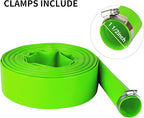 1-1/2" (Flat 2.6’’ width) x 100 FT Pool Backwash Hose, Green Heavy Duty Reinforced PVC Lay Flat Water Discharge Hose for Swimming Pool Filter Pump,with 2 Clamp