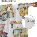 Kids Excavator Curtains, Retro Truck Tractor Machinery Construction Vehicle Crane Digger Mixer Rod Pocket Decorative Windows Curtain for Teens Girls Boys Room 63x63in (30% Blackout)