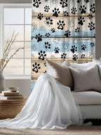 Sheer Curtains 72 Inches Long, Blue Dog Paw Print Semi Sheer Curtains Light Filtering Window Treatment, Vintage Farmhouse Rustic Wooden Grain Privacy Voile Drapes for Living Room Bedroom 52x72 Inch