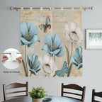 Spring Flowers Living Room Curtains 84 Inch Length, Window Curtains Tab Top, Vintage Rustic Tulips Floral Butterfly Khaki Light Filtering Window Treatments Drapes 42"x84" 2 Panel