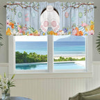 Easter Curtain Valances for Windows, Kitchen Valance Window Treatment, Spring Watercolor Bunny Eggs Flower Wood Grain Blue Light Filtering Block Curtains for Bathroom/Bedroom/Living Room 60'' x 18''