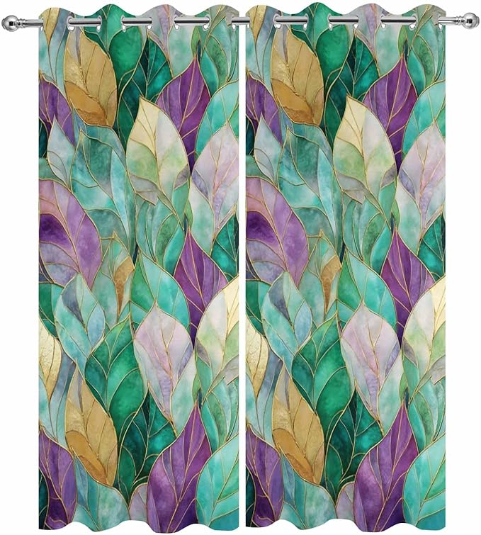 Leaves Outdoor Curtains for Patio Gorgeous Leaf Abstract Spring Waterproof Outside Curtains with Grommet Top Weatherproof Curtain for Cabana Pergola Gazebo, 2 Pack, 54" W x 95" L