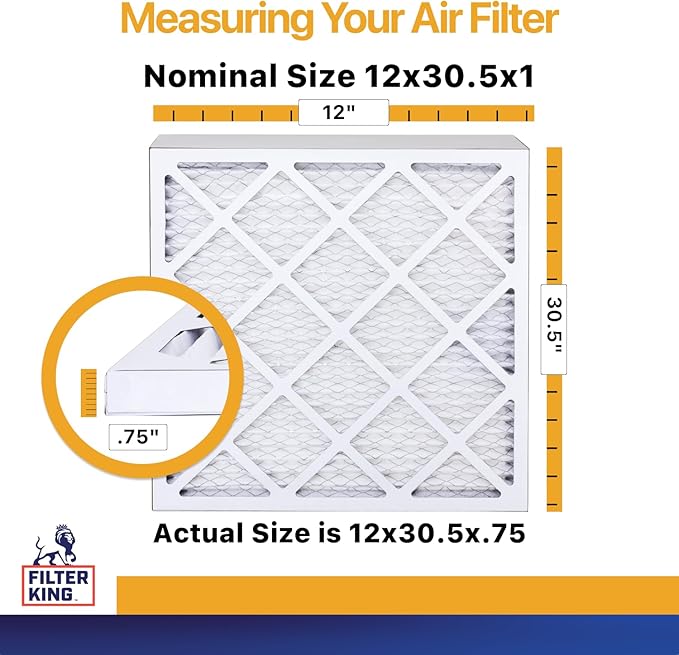 Filter King 12x30.5x1 Air Filter | 4-PACK | MERV 13 HVAC Pleated A/C Furnace Filters | MADE IN USA | Actual Size: 12 x 30.5 x .75"