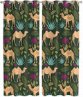2 Panel Kitchen Cafe Curtains, Retro Desert Camel Sunlight Filtering Nature Air Through, Window Decor Tier Curtains for Living Room 104W x 96L inch Tropical Animal Aloe Vera Leaves Dark Green