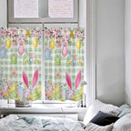 Happy Easter Kitchen Curtains 54 Inches Length, Spring Bunny Eggs Flower Sage Green Plaid Window Treatment Curtain Drapes, Thermal Insulated Drapes for Basement Hotel RV, 42"x54", 2 Panels
