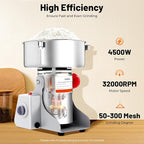 Electric Grain Mill, 2500g Capacity High-speed Grain Mill Grinder, Food-grade Stainless Steel Cereals Corn Flour Pulverizer Powder Machine for Dry Spice Herbs Grains Coffee Rice Pepper