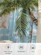 Sheer Curtains 45 Inch Length, Coastal Beach Blue Semi Sheer Curtains Light Filtering Window Treatment, Tropical Coconut Tree Vintage Wood Grain Privacy Voile Drapes for Living Room Bedroom 52x45 Inch