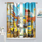 Kids Cartoon Construction Window Curtains, Funny Construction Site Cars and Helicopter Rod Pocket Decorative Windows Curtain for Children Teens Room Decor 63x72in (30% Blackout)