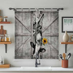 Funny Farm Animals Bathroom Curtains 63 Inch Length, Window Curtains Tab Top, Vintage Barn Grey Sunflowers Light Filtering Window Treatments Drapes 52"x63" 2 Panel