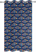 Fish Outdoor Curtains for Patio Vintage National Wind Fish Blue Waterproof Outside Curtains with Grommet Top Weatherproof Curtain for Cabana Pergola Gazebo, 1 Panel, 54" W x 108" L