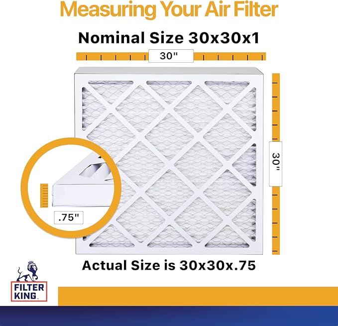 Filter King 30x30x1 Air Filter | 6-PACK | MERV 13 HVAC Pleated A/C Furnace Filters | MADE IN USA | Actual Size: 29.5 x 29.5 x .75"
