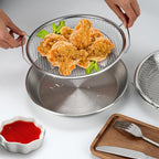 Oil Filter Tray, Stainless Steel Kitchen Oil Filter Tray with Mesh Filter Basket Colanders with Handle Air Fryer Accessories for Frying Cooking (8.66 in)