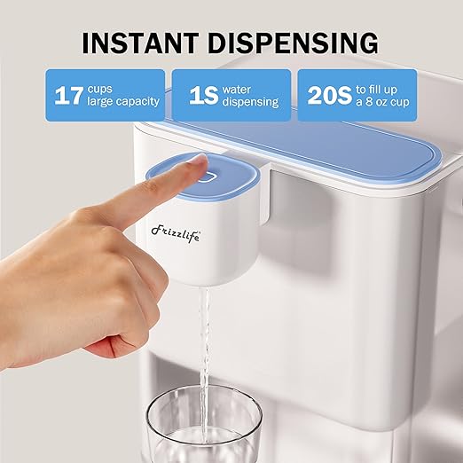 Frizzlife MD40 Rechargeable Water Filter Dispenser with 2 Filters Pre-Installed, Certified Reduce 99.89% of Chlorine, 400-Gallon/6 Months Water Pitcher, Extra 2 Filter Replacements
