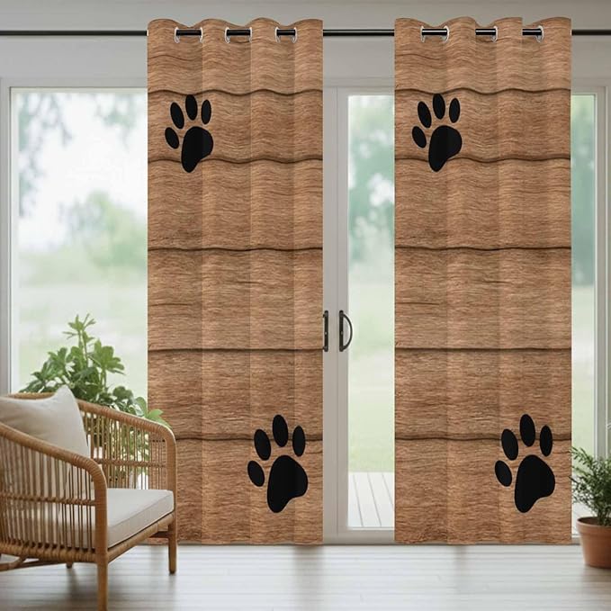 Wood Grain Outdoor Curtains for Patio Claws Animals Wooden Vintage Waterproof Outside Curtains with Grommet Top Weatherproof Curtain for Cabana Pergola Gazebo, 1 Panel, 54" W x 95" L