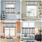 Farmhouse Rustic Kitchen Curtain Set, Vintage Country Wooden Grain Window Valance and Tiers 36" Length, Light Filtering Short Curtains Valance for Cafe Bathroom Bedroom 54"x18"