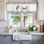 Spring Flowers Curtain Valances for Windows, Kitchen Valance Window Treatment, Watercolor Floral Leaf Black Plaid Light Filtering Block Curtains for Bathroom/Bedroom/Living Room 42'' x 12''