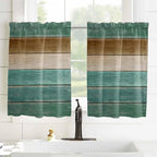 Vintage Plank Turquoise Brown Window Valance Curtains, Farmhouse Wood Grain Light Filtering Kitchen Valance with 3-inch Rod Pocket for Living Room Bathroom Bedroom,2 Panel,42x45In