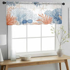 Ocean Corals Sheer Valance Curtains, Summer Beach Coral Sea Stars Light Filtering Kitchen Valances Rod Pocket Voile Curtain Window Treatment for Bedroom/Living Room/Basement 42Wx12L