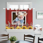 Pig Sunflowers Bedroom Curtains 63 Inch Length, Window Curtains Tab Top, Eucalyptus Leaves Floral Bees Red Barn Light Filtering Window Treatments Drapes 42"x63" 2 Panel