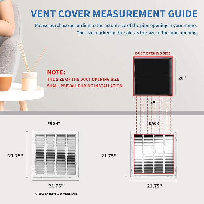 20 x 20 Return Air Grille [Duct Opening Size],Return Air Vent Cover for Wall Or Ceiling,Steel Return Air Filter Grilles Removable Face/Door for 1 Inch Filters (20"W x 20"H [Duct Opening])