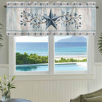 Texas Star Blue Curtain Valances for Windows, Kitchen Valance Window Treatment, Farmhouse Country Branches Wooden Grain Light Filtering Block Curtains for Bathroom/Bedroom/Living Room 60'' x 18''